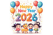 Happy New Year 2026 Celebration, a Seasonal Illustration by Creative design (Thumbnail 2 of 7)