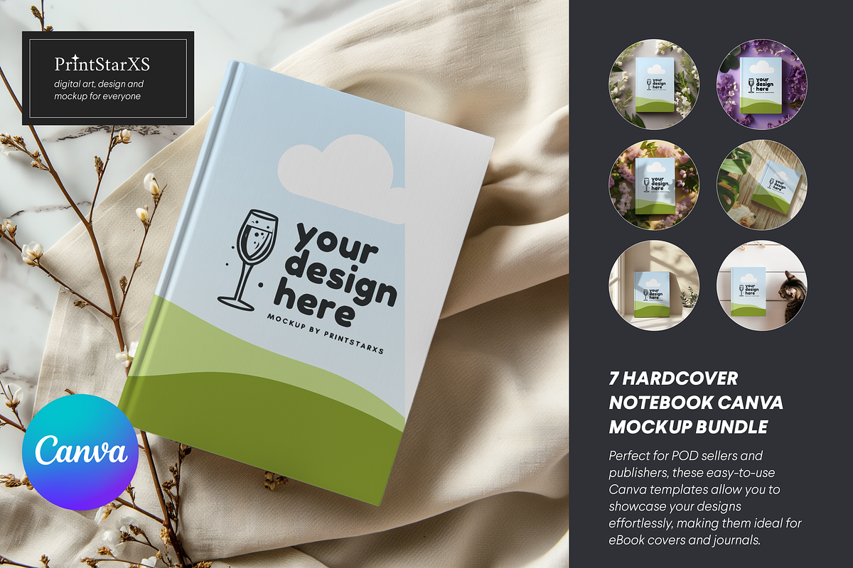 Hardcover KDP Notebook Mockup Bundle, a Books & Magazine Mockup by PrintStarXS (Photo 1 of 7)