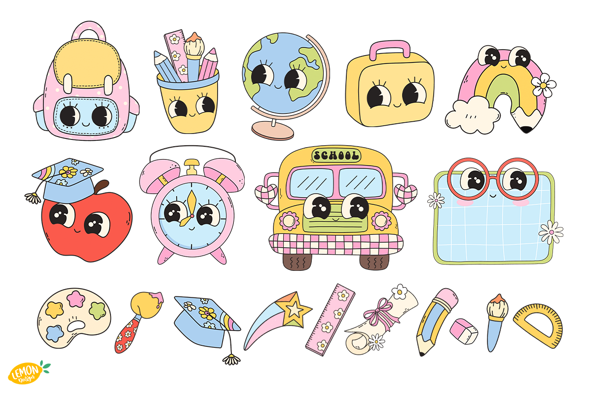 Retro School PNG Clipart Bundle, a Seasonal Illustration by LemonDesign (Photo 4 of 9)