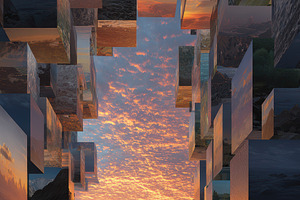 Man Silhouette at Sunset Amidst Cube, a Photo by Pixeness Studio
