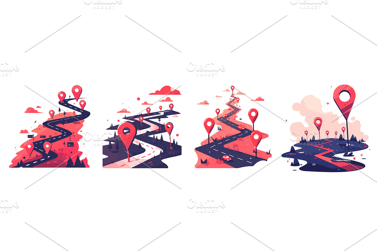 Timeline pins. Climbing hiking route, a Transportation Illustration by Stock-Smart-Start