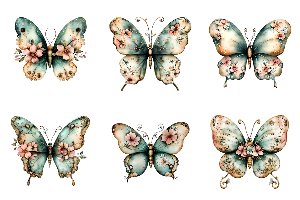 Whimsical Spring Butterfly Clipart, an Illustration by SinaCreation (Photo 2 of 11)