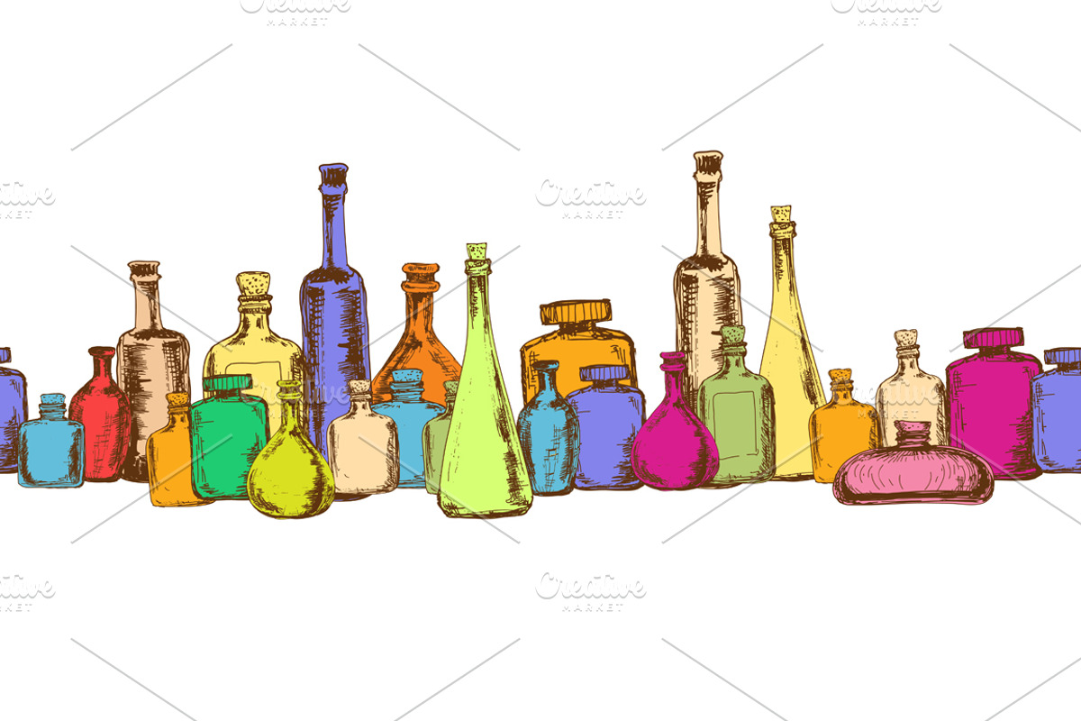 Seamless patterns with bottles preview 2