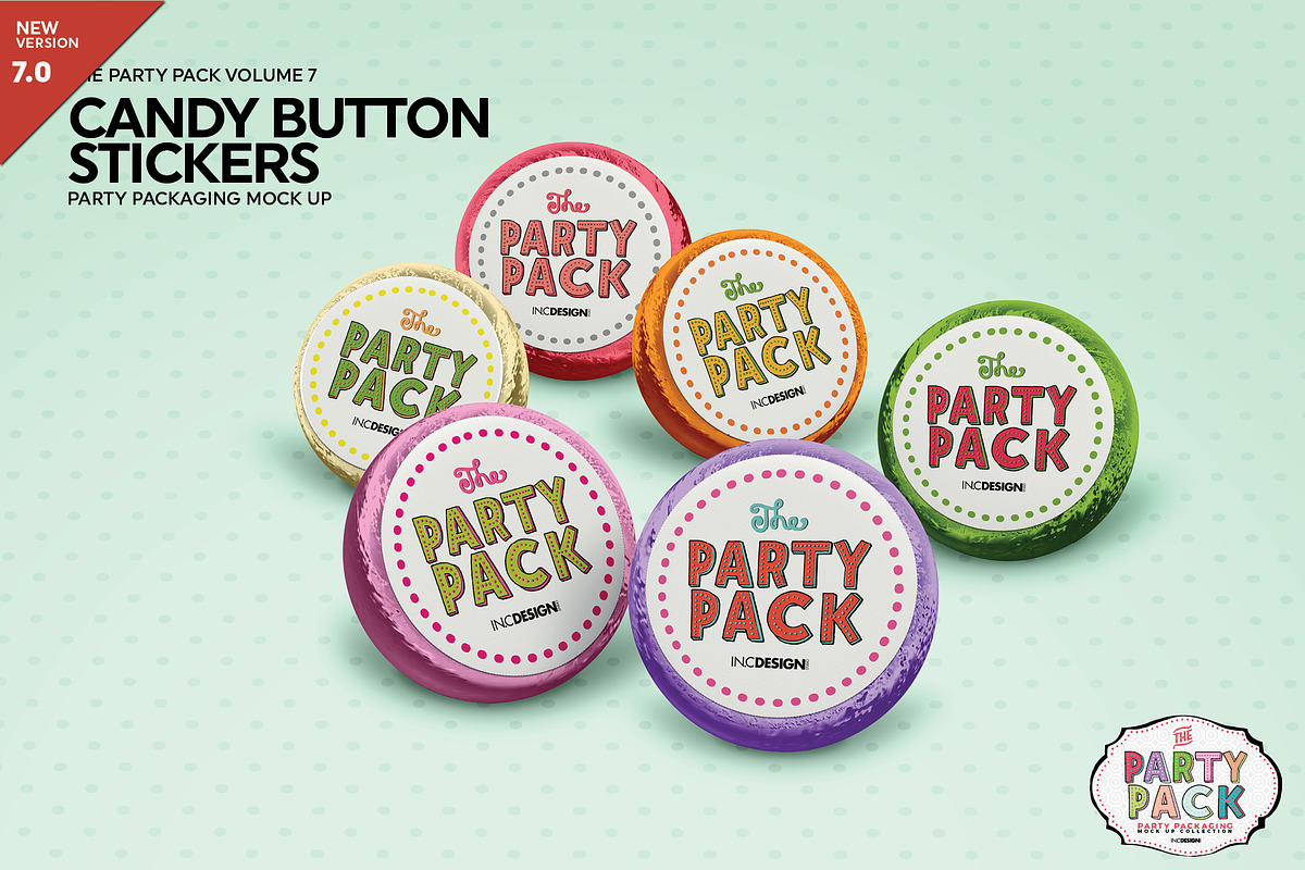 Candy Button Sticker Mockup, a Packaging Mockup by INCDesign (Photo 1 of 6)