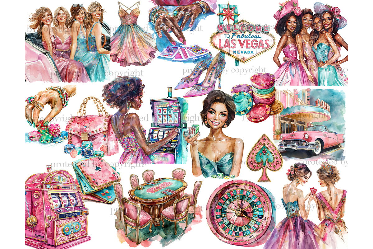 Las Vegas Girls Trip Clipart, a Person Illustration by GlamArtZhanna (Photo 3 of 6)