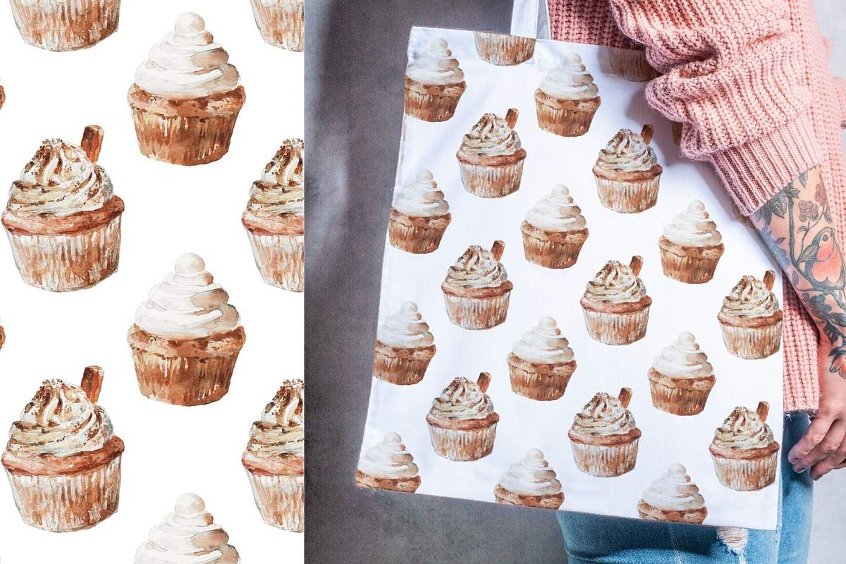 Watercolor Cupcake Patterns, a Pattern Graphic by Kolorata Art (Photo 4 of 4)