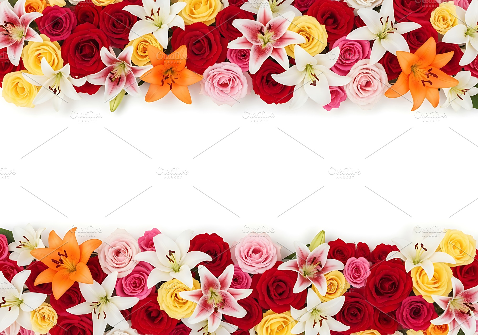 Vibrant floral border with roses, a Nature Photo by Artonix