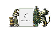 Whimsical Christmas Cats Clipart, an Illustration by Creative Art (Thumbnail 10 of 10)