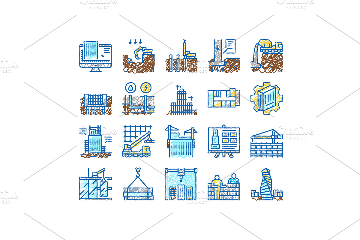 Building Construction set Icons hand, an Object Illustration by pikepicture