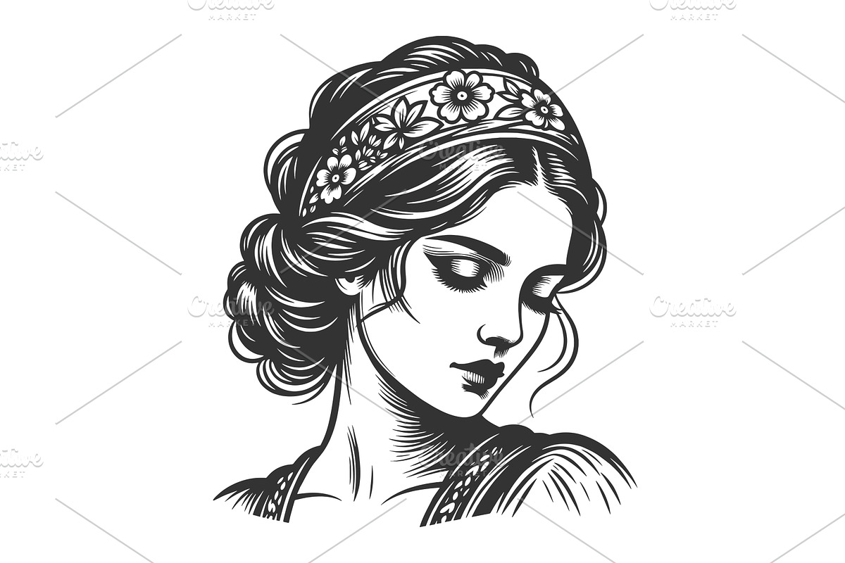 Elegant Polish Woman engraving, a Person Illustration by AlexArt