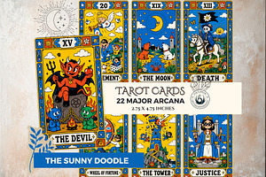 Sunny Doodle Yellow Tarot Cards, a Decorative Illustration by ThatsDesignArt