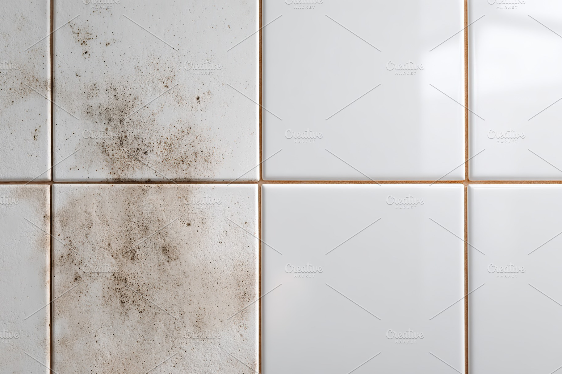 Close-up view highlighting the contrast of clean and dirty white tiles in a bat, a Background Photo by AlyaAnd