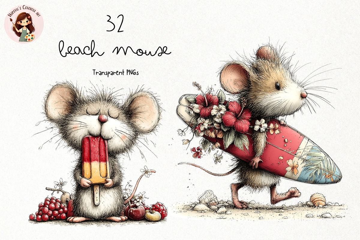 Beach Mouse PNG Clipart Watercolor, an Animal Illustration by Nicolle's Colorful Art (Photo 1 of 3)