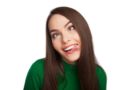 Woman in a green turtleneck stock photo containing color and green
