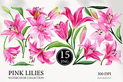 Watercolor Pink Lily Floral Elements, an Object Graphic by KarinkaBU (Thumbnail 3 of 6)