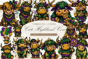 Cute Mardi Gras Highland Cow Clipart, an Illustration by Sublimation Artist (Thumbnail 1 of 6)