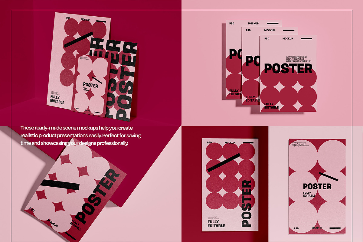 Poster Mockup Set Flat Lay Editorial, an Advertising Mockup by Mego-studio (Photo 5 of 7)