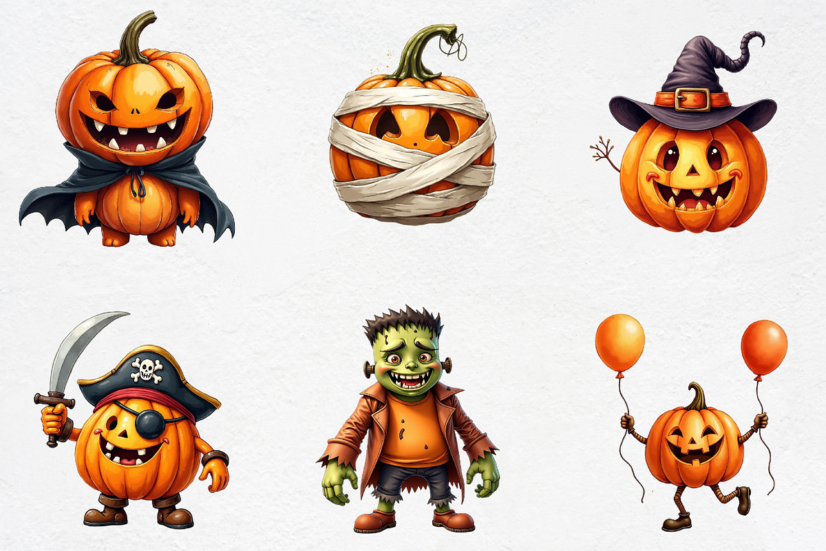 Halloween Pumpkin Character Clipart, an Illustration by CrexoraLab (Photo 2 of 5)