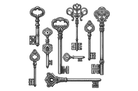 Ornate Skeleton Keys engraving, an Illustration by AlexArt