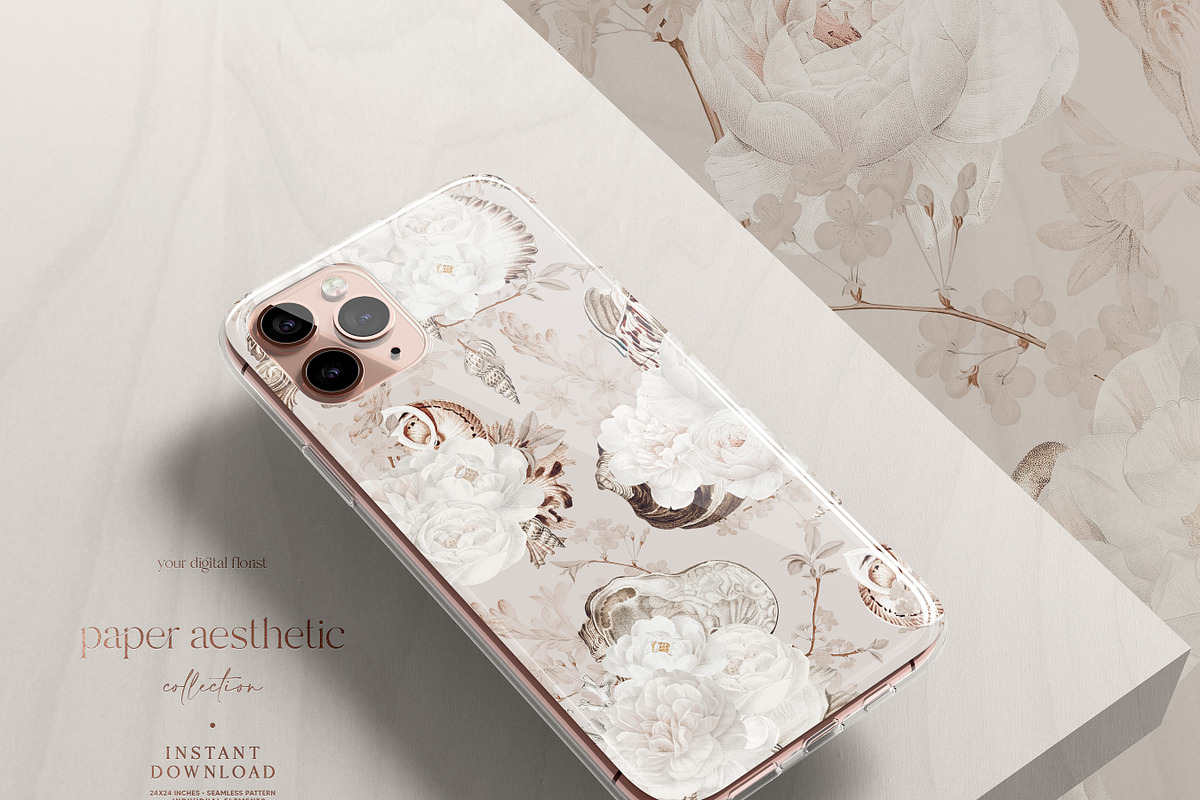 Beige Floral Paper Pack, a Pattern Graphic by paper aesthetic (Photo 2 of 8)