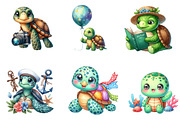 Kawaii Sea Turtle Clipart, an Illustration by CreationArt (Thumbnail 3 of 6)