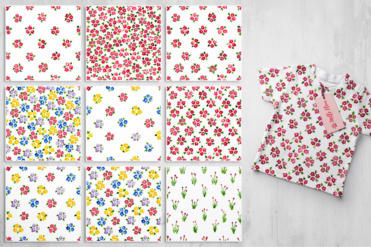 Mille Fleur - 36 watercolor patterns, a Pattern Graphic by Begin Again (Photo 5 of 6)