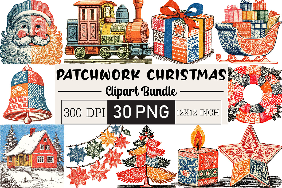Patchwork Christmas Watercolor, an Illustration by Black Bird Studio (Photo 1 of 6)