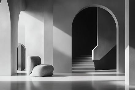 Minimalistic concrete interior with, an Architecture Photo by MistyDay