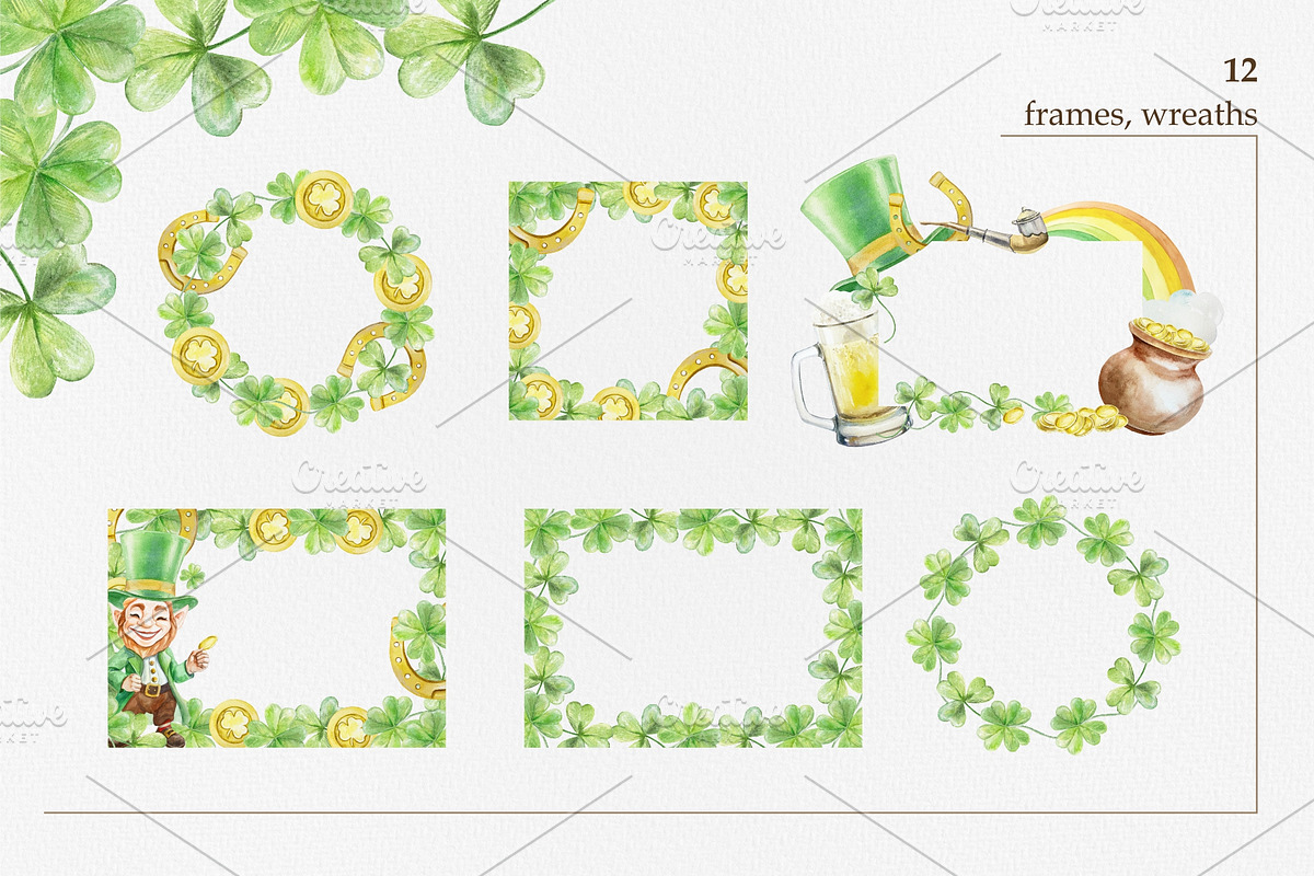St Patrick's Day Watercolor Clipart, a Seasonal Illustration by Farida Bik (Photo 6 of 11)