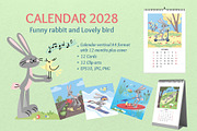 2028 Kids Calendar Rabbit & Bird, an Animal Illustration by Natali_Zhy (Thumbnail 1 of 7)
