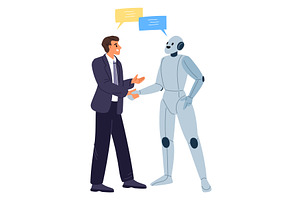 Robot and businessman shake hands, a Person Illustration by Vectorbuum