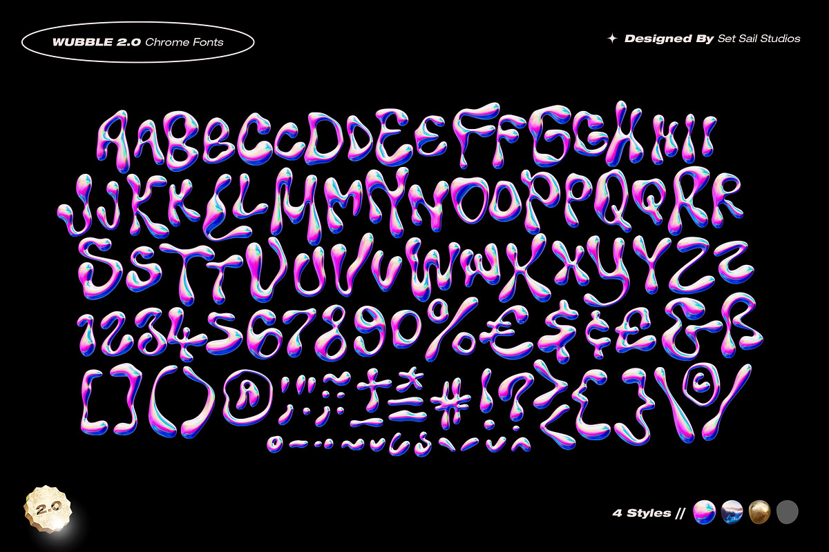 Wubble 2.0 3D Chrome Font Set, a Font by Sam Parrett (Photo 6 of 7)