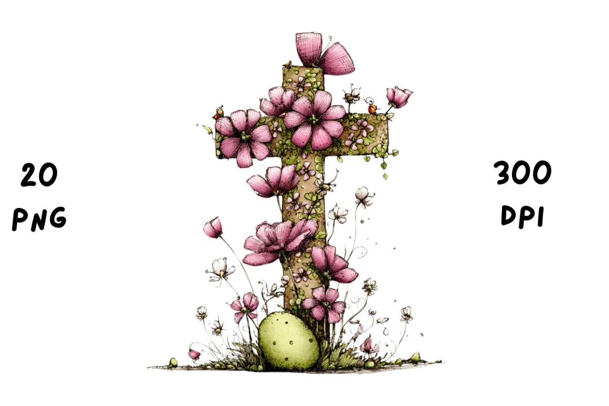 Whimsical Easter Cross Floral Spring, a Seasonal Illustration by GiraffeCreative (Photo 2 of 20)