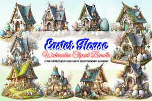 Watercolor Easter House Clipart, a Seasonal Illustration by Craft Nest