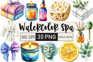 Watercolor Spa Clipart, an Illustration by Black Bird Studio