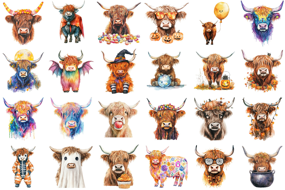 Halloween Highland Cow Clipart, an Illustration by Daily.Designs (Photo 2 of 3)