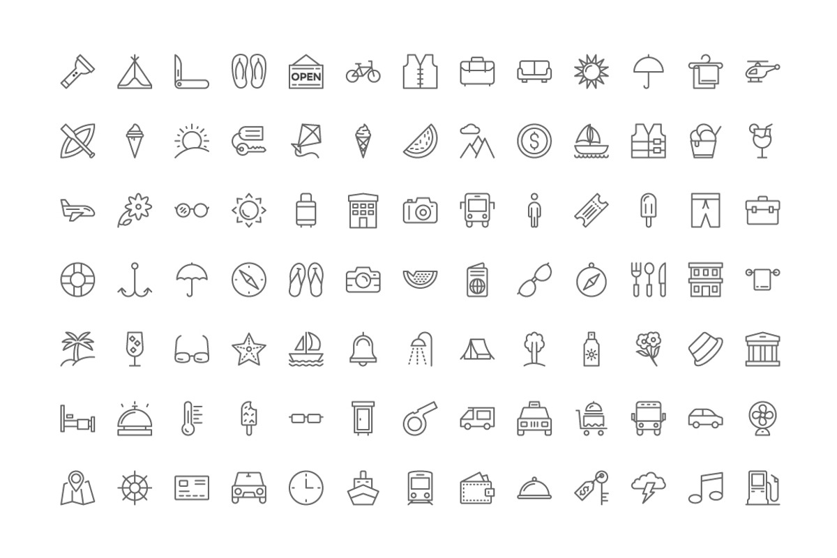 234 Summer and Travel Outine Icons, an Outline Icon by Vectors Market (Photo 2 of 3)