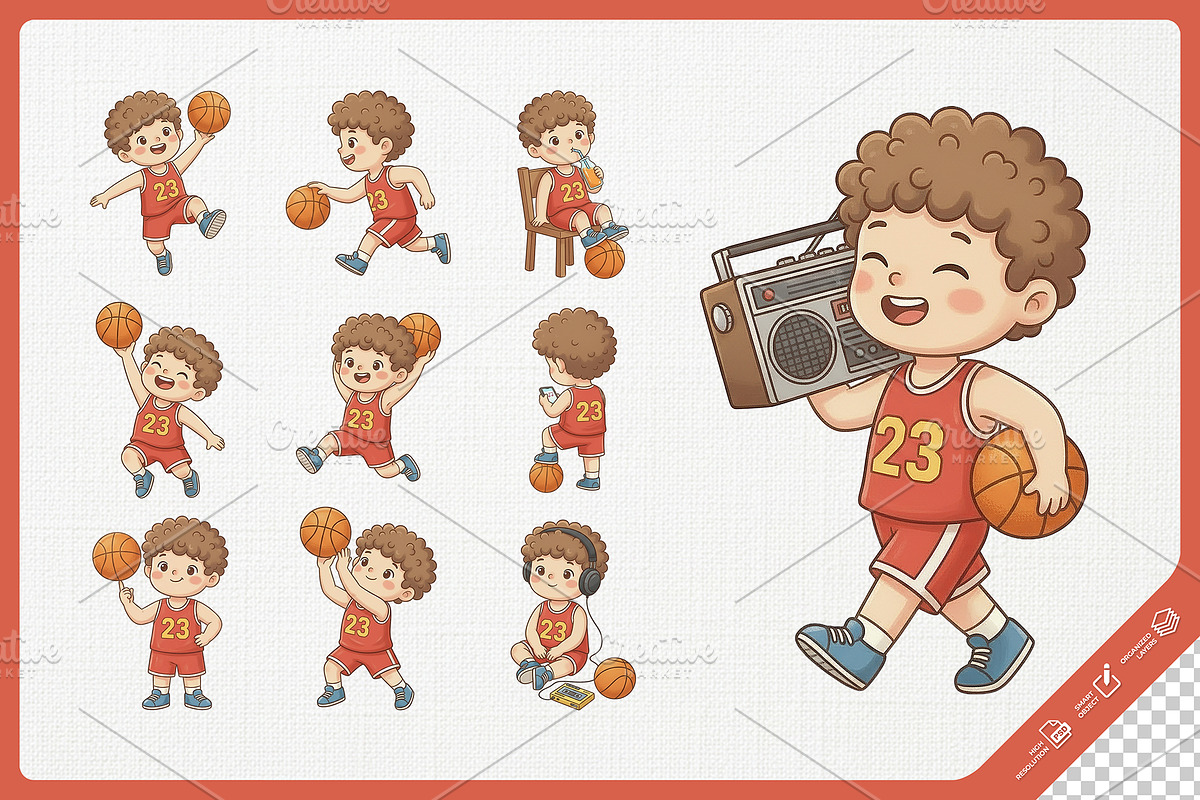 Adorable Basketball Kids Cartoon, a Sport Illustration by Gohsantosa (Photo 4 of 4)