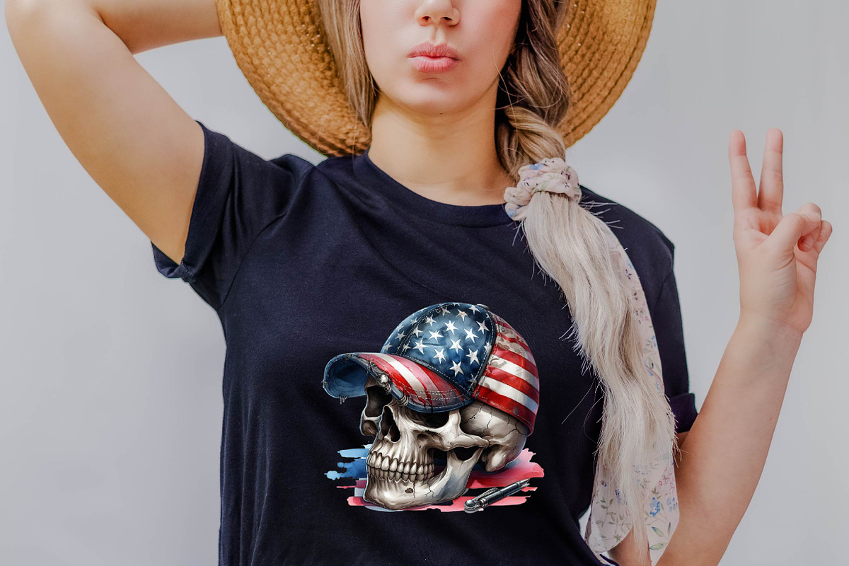 Watercolor American Flag Skull Subli, an Illustration by SVGArt (Photo 3 of 7)