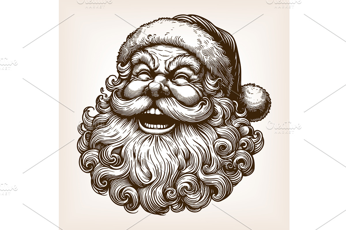 Happy Santa Claus engraving vector, an Illustration by AlexArt