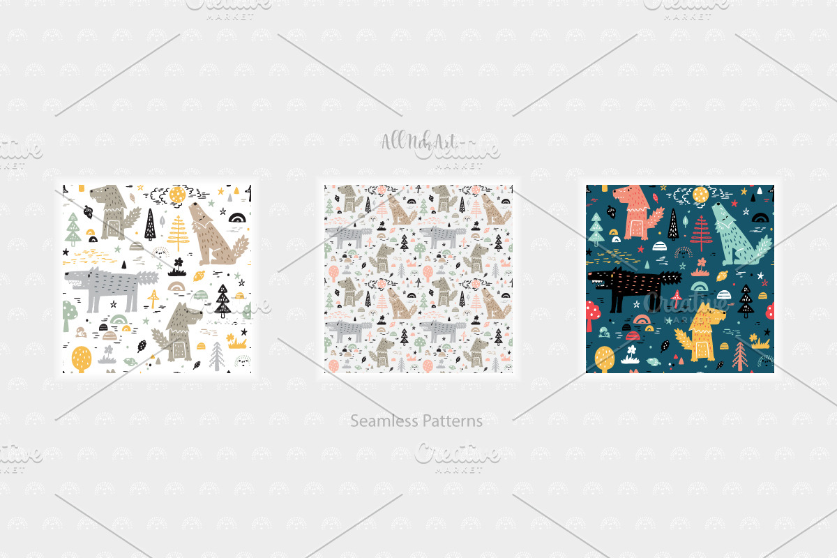 Wolf & Forest - Patterns & Posters, a Pattern Graphic by AllNikArt (Photo 3 of 8)