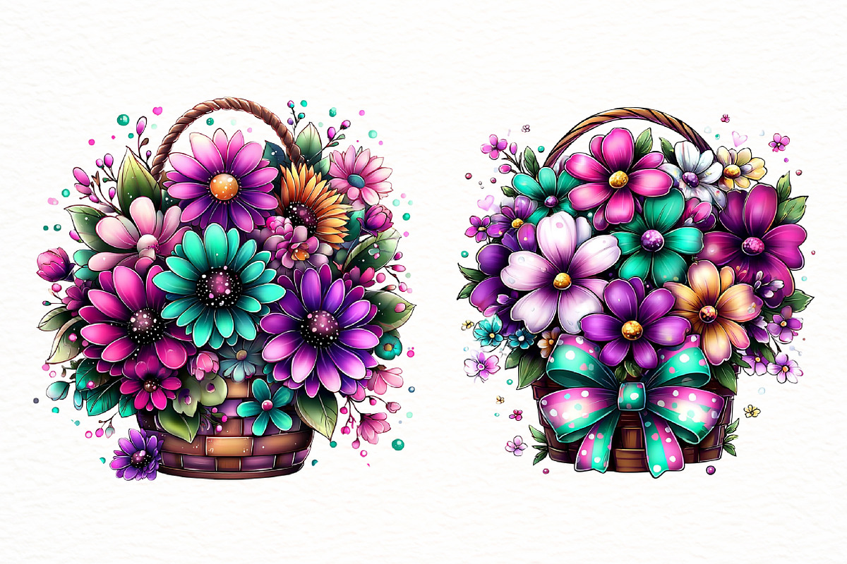 spring floral basket clipart, an Illustration by Designworld (Photo 3 of 6)