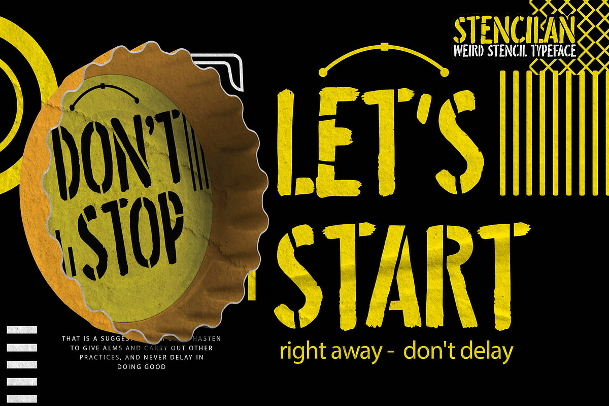 Stencilan – Weird Stencil Typeface, a Sans Serif Font by Almarkhatype (Photo 3 of 8)
