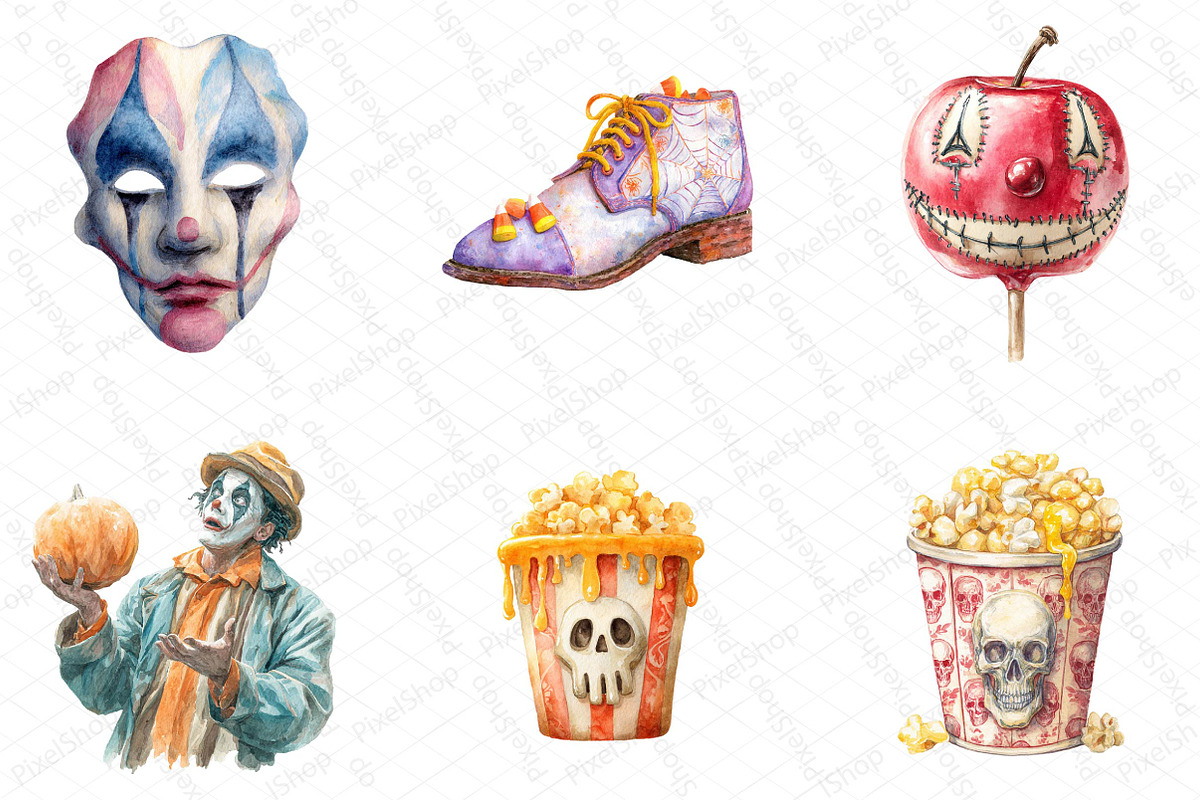 Watercolor Spooky Circus Clipart, an Illustration by DreamPrint404 (Photo 2 of 5)