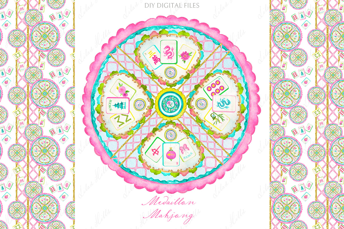 Mahjong Medallion Clipart Watercolor, a Decorative Illustration by LABFcreations (Photo 1 of 4)
