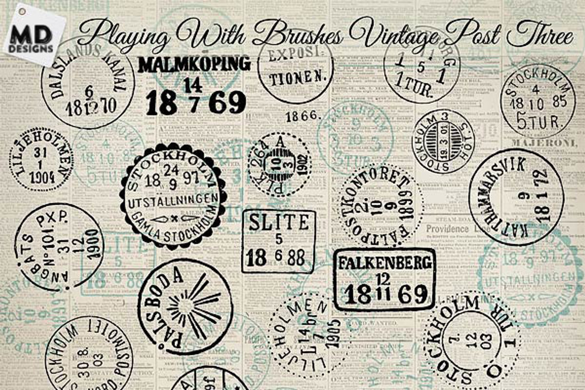 Vintage Swedish Post Marks, an Object Graphic by Vintage Style Designs