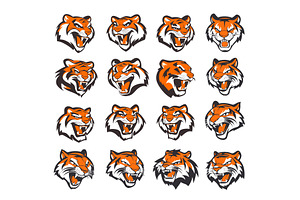 Tiger heads cartoon vector set. Open, an Animal Illustration by Onyx