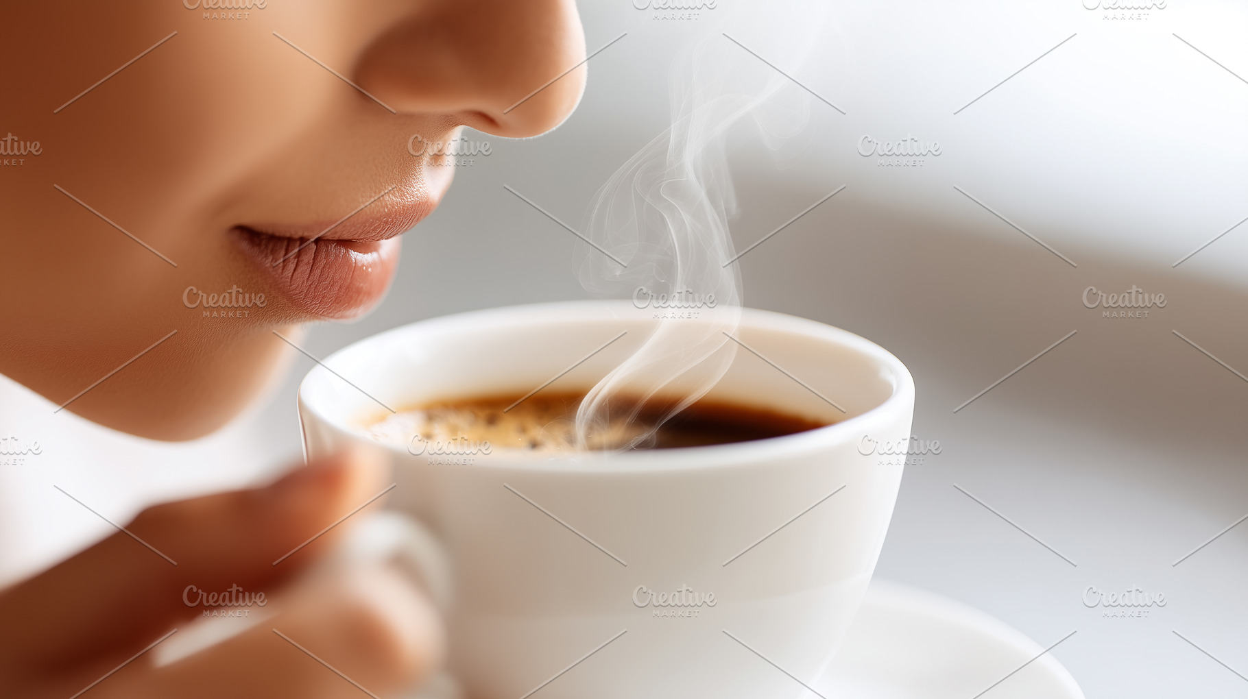 Close up of a woman enjoying the cup, a Food & Drink Photo by MistyDay