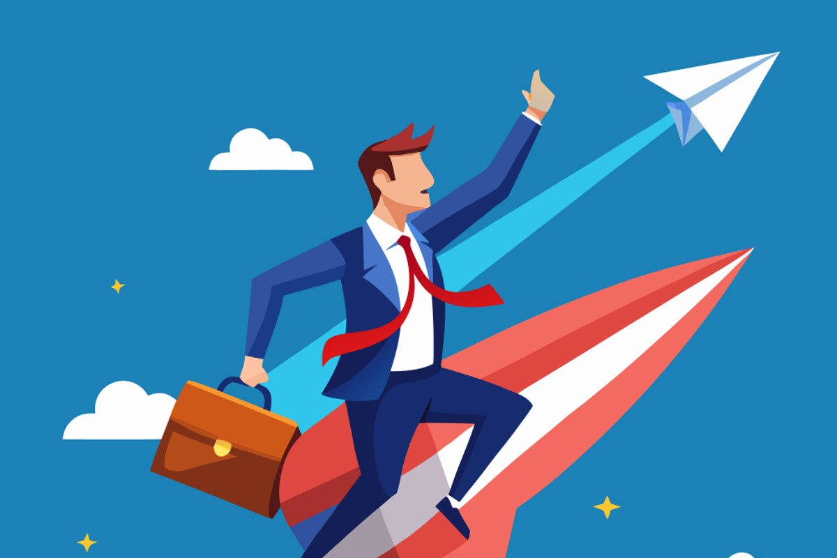 Businessman riding a rocket, a Person Illustration by SouravDesign (Photo 2 of 3)