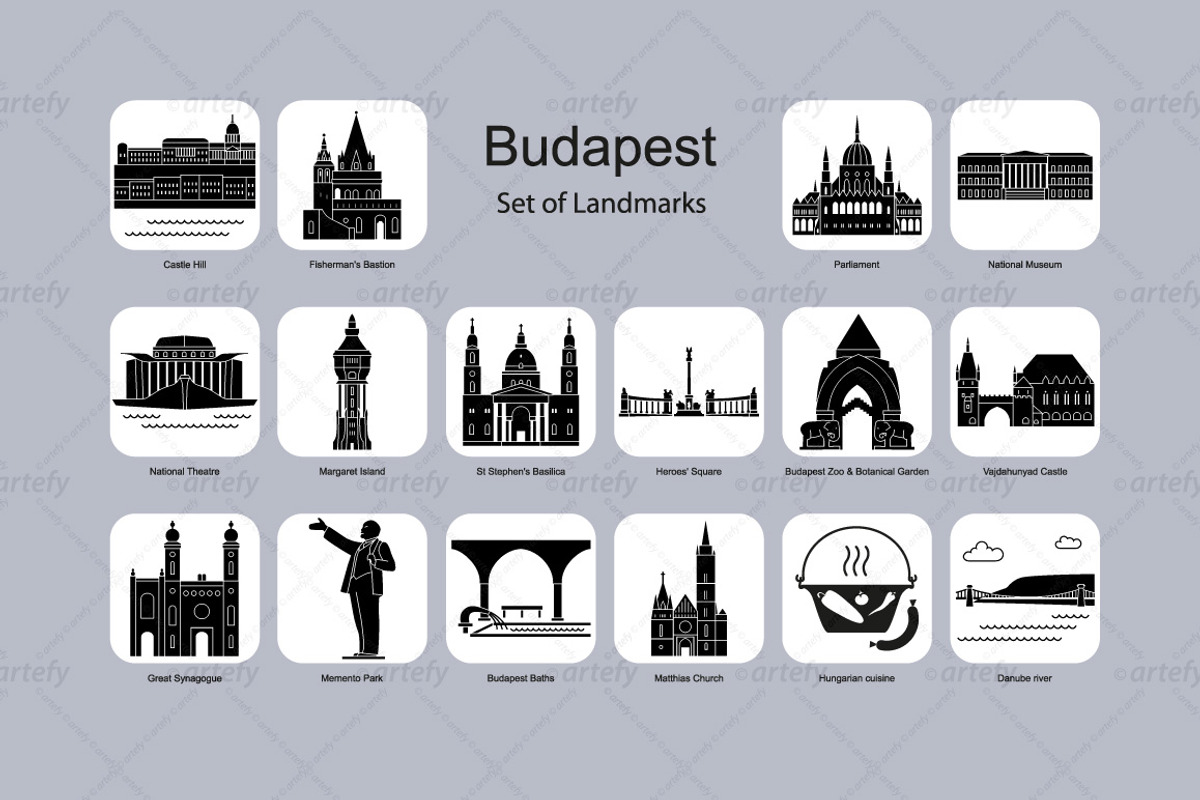 Budapest landmark icons (16x), an Icon by Artefy's Graphic Bar (Photo 2 of 2)